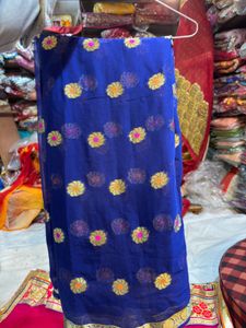 Blue &amp; Gold Sari with Blouse