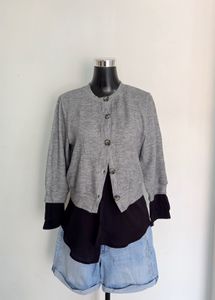 Gray Cardigan with Black Layered Top