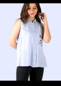 Sleeveless Collared Shirt with Graphic Print