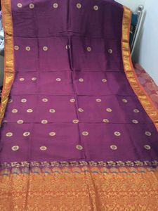 Elegant Purple Silk Saree with Golden Border