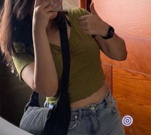 Olive Green Ruched Cropped Top by Westside