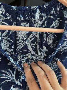 Blue Floral Print Palazzo Pants high waist