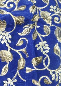 New Embroidered Blue Velvet Blouse