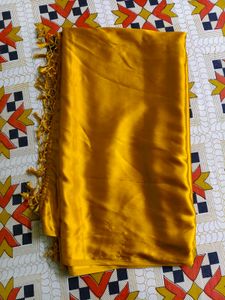 Elegant Mustard Satin Saree with Floral Blouse