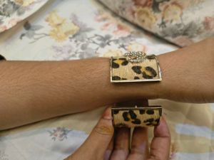 Leopard Print Cuff Bracelet with Rhinestones