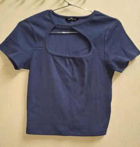 Blue Cut-Out Crop Top