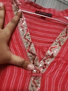 Red Apple Cut embellished Short Kurti