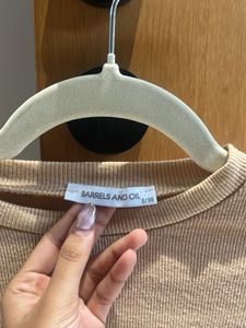 Mango Beige Ruched Long Sleeve Crop Top
