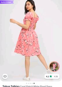 Tokyo talkies CORAL PINK AND WHITE FLORAL DRESS