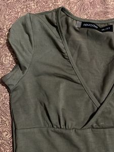 Olive Green V-Neck Top with Floral Embroidery