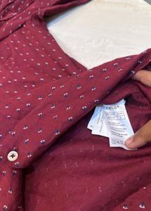 Men's Red Printed linen Casual Shirt