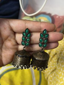 Green Jhumka Earrings