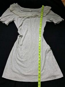 Grey Ruffle Neck T-Shirt Dress