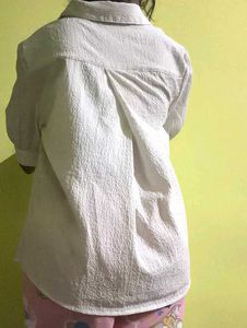 White Textured Button-Up Top