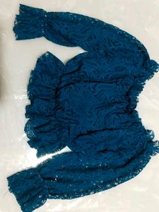 Lace crop Top with Ruffle Sleeves