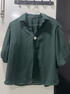 Stylish Dark Green Puff Sleeve Top
