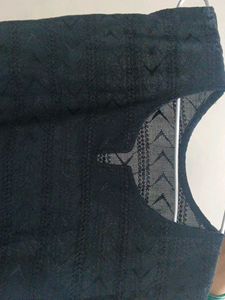 Elegant Navy blue kurti set + black sleeveles
