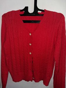 Charming Red Star Button Cardigan