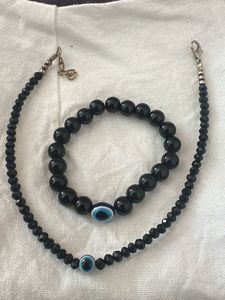 Black Evil Eye Necklace & Bracelet Set