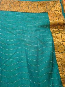 Teal Saree with Golden Border