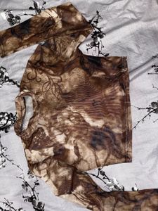 Sheer Mesh Brown Swirl Print Top