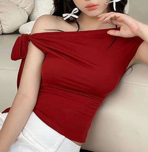 Off-Shoulder Red Top with Tie Detail