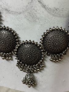 Oxidized Silver Jhumka Necklace