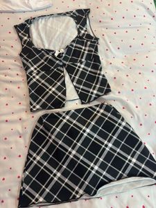 Chic Plaid Cutout Mini Dress co-ord set