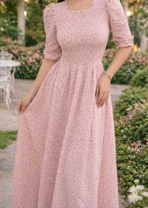 full length pink flary frock
