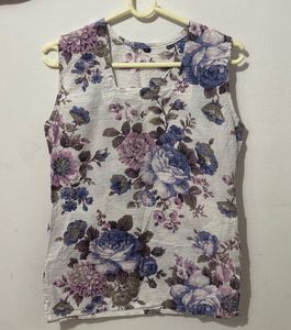 Floral Sleeveless Short Kurti