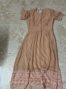 Elegant Peach Lace Trim Dress