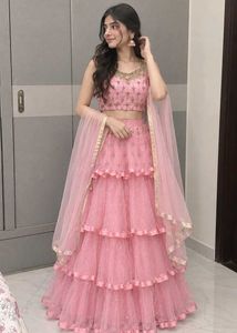 Stunning Pink Tiered Lehenga Choli