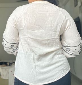 Boho Embroidered Cream Tunic Top