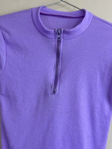 Purple Ribbed Zip-Up Top