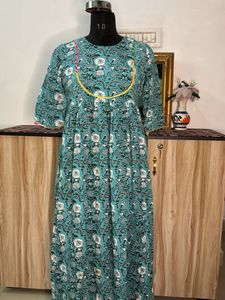 Teal Floral Print Kurta