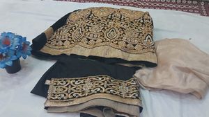 Black &amp;golden Combination Havey Work Gown