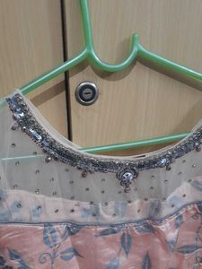 Elegant Peach Floral Print Gown