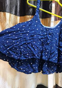 Cute Navy Blue Polka Dot Crop Top