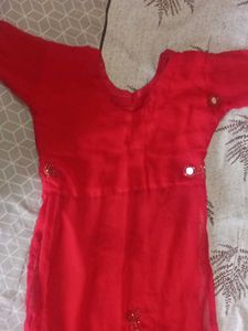 Red Ethnic Dress with Mirror Work