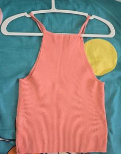 Lowest Prices_Ribbed Coral Halter Tank Top