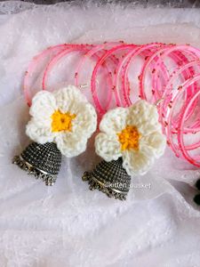 Handmade crochet Floral Jhumka Earrings