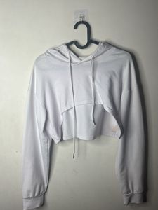 White Cropped Hoodie