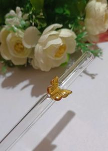 Glass Straw with Butterfly Accent