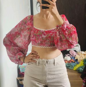 New Charming Cute Red Printed Crop Top