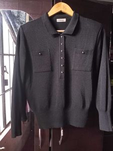 Classic Black Collared Knit Top