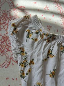 White Floral Smocked Crop Top