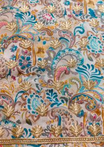 fancy Pure Masleen Shimmer Suit Sky Blue Golden Bu