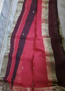 Elegant Gold &amp; Red &amp; Brown Cotton  Benarasi Sari