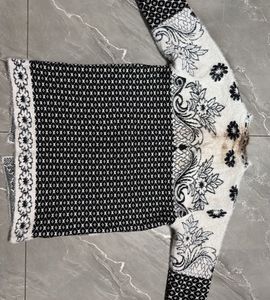 Black &amp; White Floral Knit Cardigan