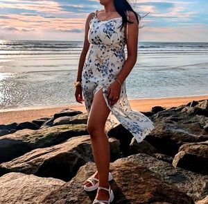 Floral Print Summer Dress with High Slit